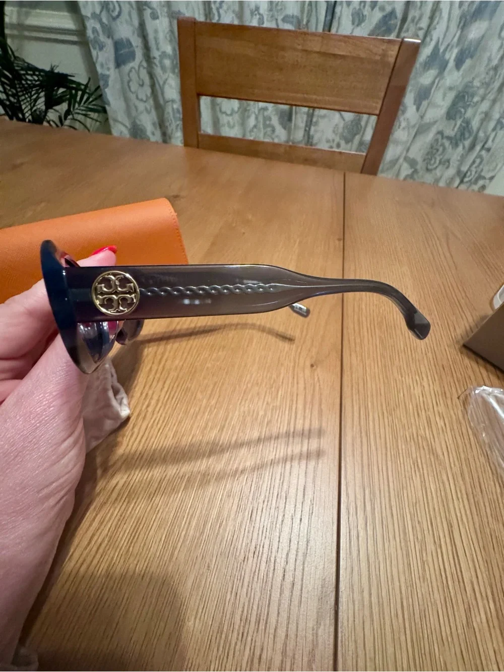 🆕 Tory Burch Translucent Gray Sunglasses with Dark Blue Lenses